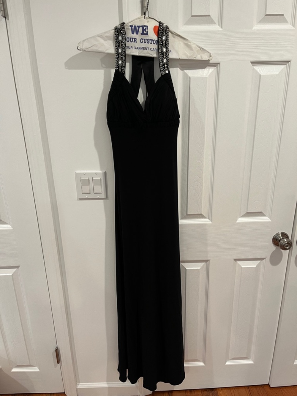 Elegant Black Evening Gown with Embellished Straps size 2